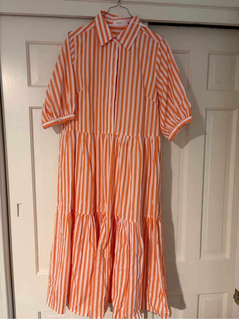 Women’s Striped Orange and White Button-Front cotton Dress